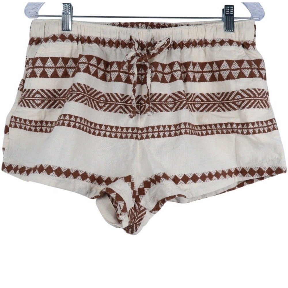 Aerie Women's Geometric Tribal Print Shorts Cream Brown High Rise Large NEW